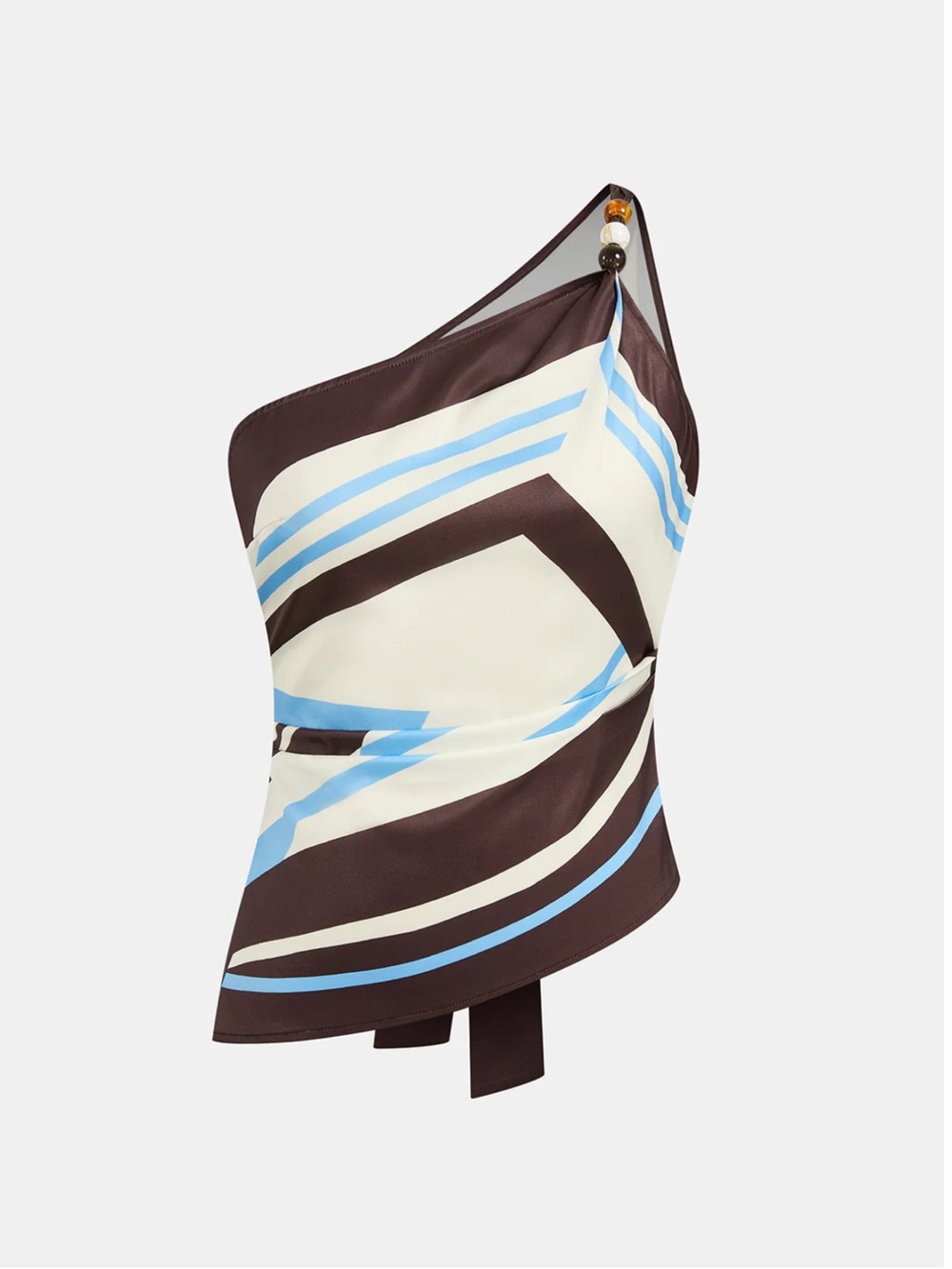 Commense One-Shoulder Striped Cream, Brown & Light Blue Jumpsuit - Picture 4 of 7
